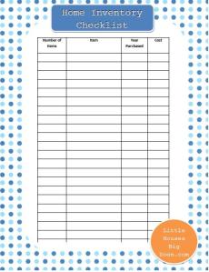 Home Inventory Checklist printable