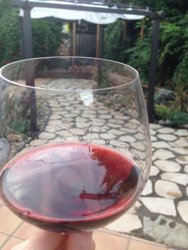 enjoying-the-new-backyard-with-a-glass-of-red-wine-california-small-dog-friendly-water-wise-backyard-make-over.jpg